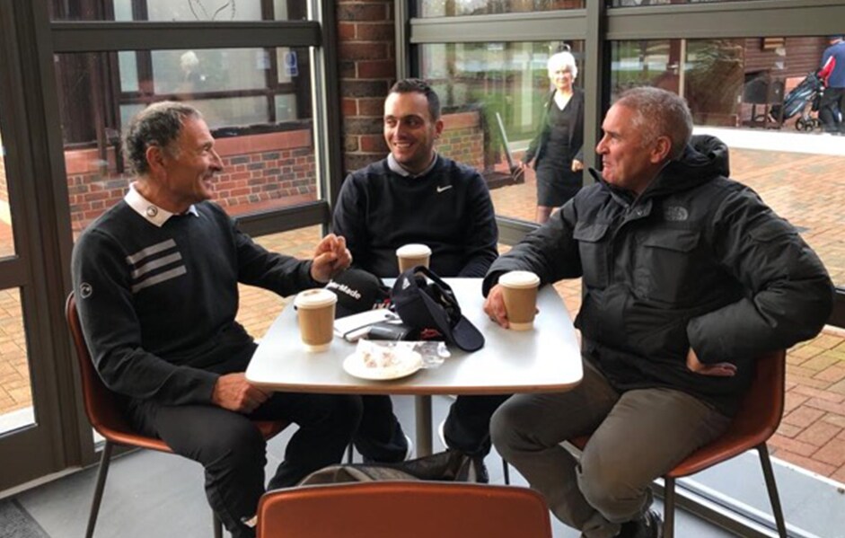 webfaganpart3article.jpg Fages enjoys a coffee in the Wisley Golf Course Clubhouse with Francesco Molinari & Dave Alred. - Chris Fagan,Brisbane Lions